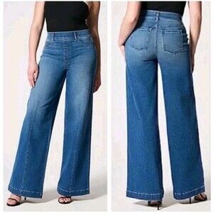 Spanx Seamed Front Wide Leg Jeans In Vintage Indigo Size Large